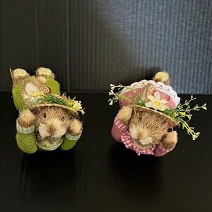 Charming Spring Bunny Figurines - Pink and Green
